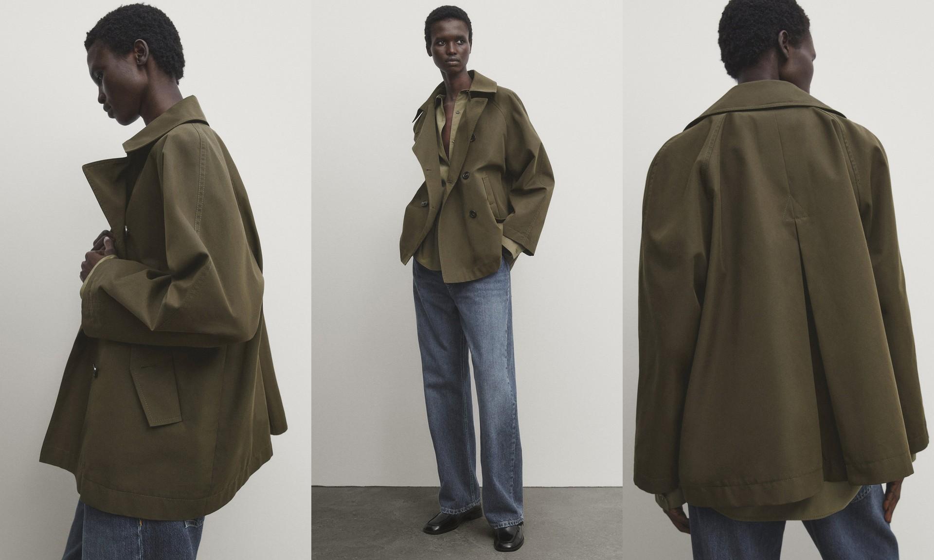 Short Trench Coat With Black Pleat, AED 949 | Massimo Dutti