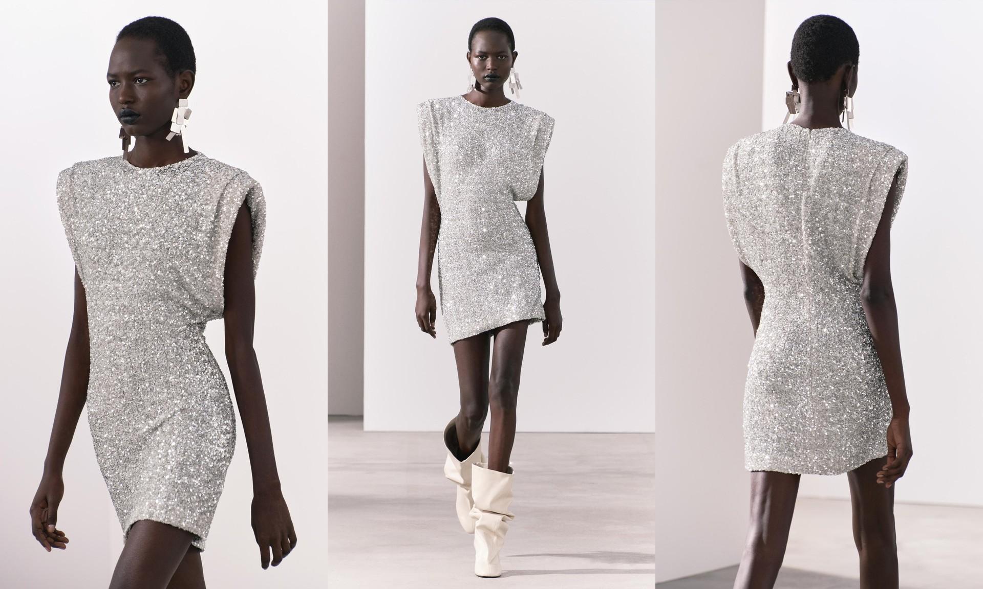 Sequinned Dress With Shoulder Pads, AED 369 | Zara