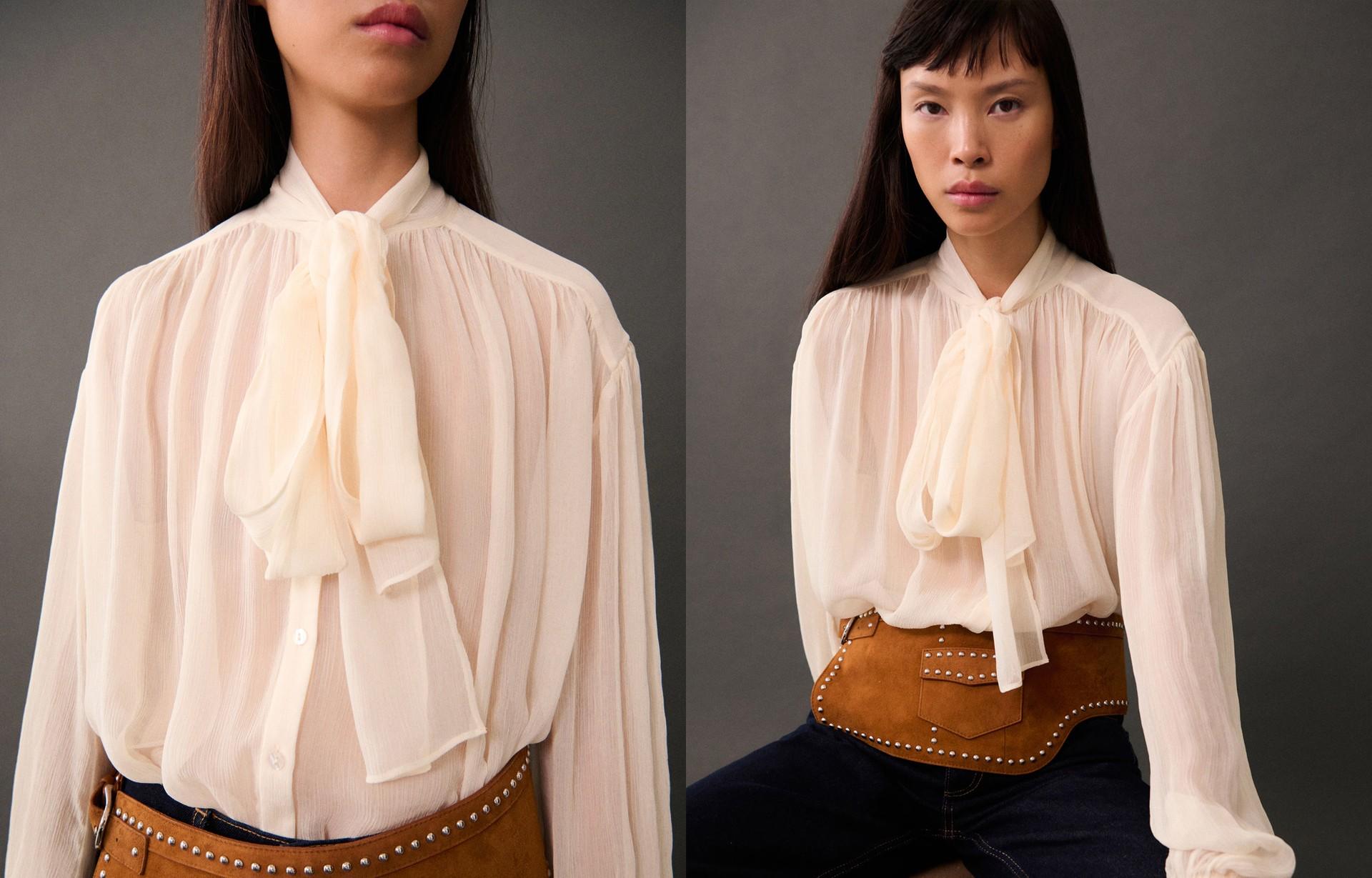 Blouse With Puffed Sleeves & Bow