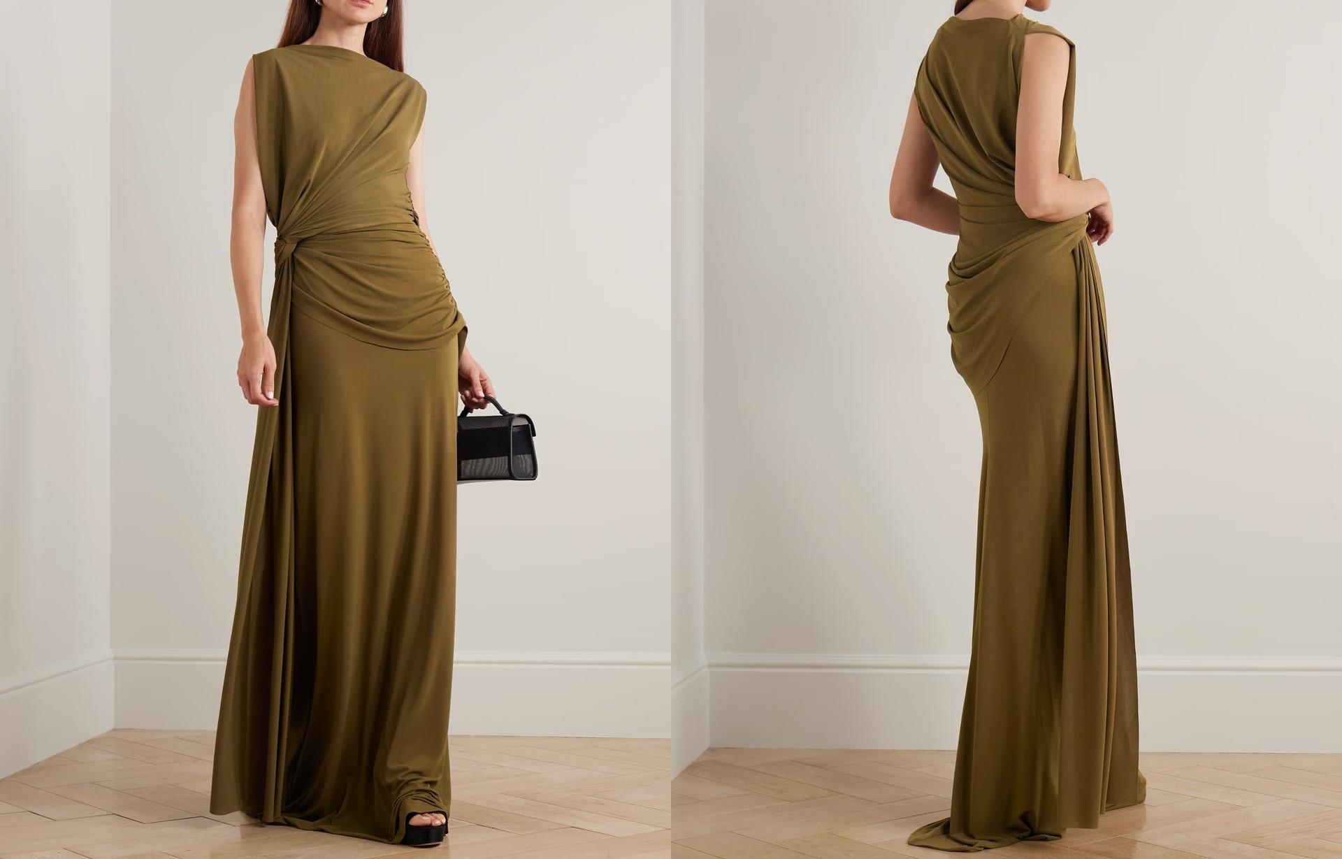 Draped Gathered Stretch Recycled Crepe-Jersey Gown from Alex Perry