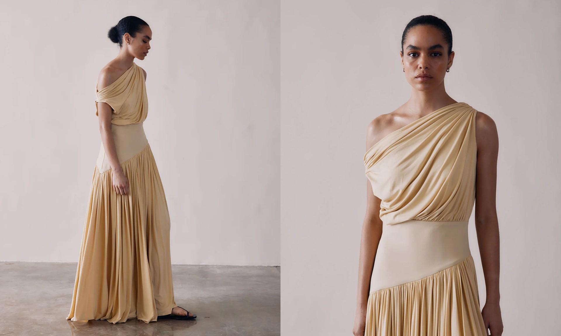 Gwen Off Shoulder Drape Dress from Abadia