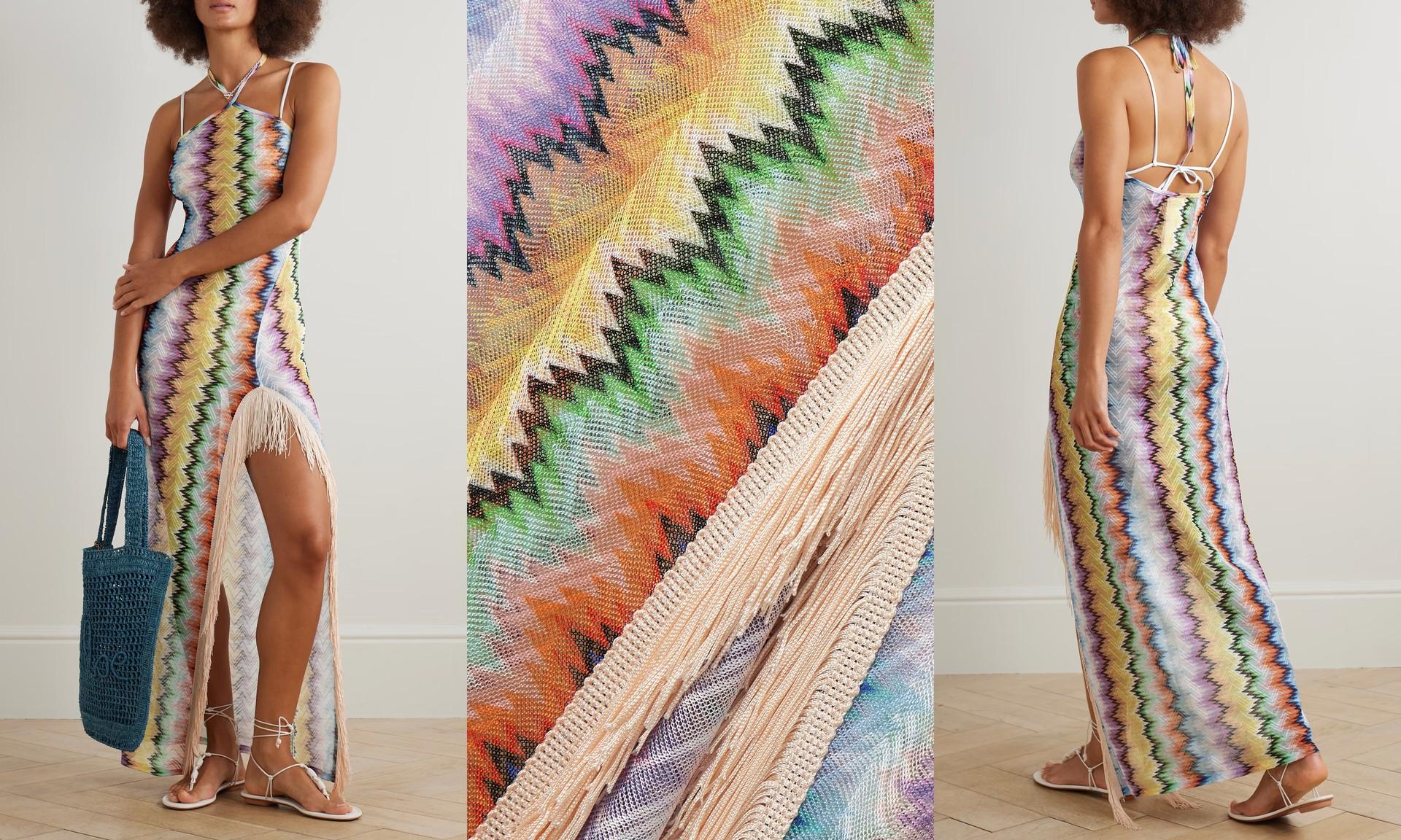 Fringed Striped Crochet-Knit Halterneck Maxi Dress, AED 4,660 | Missoni