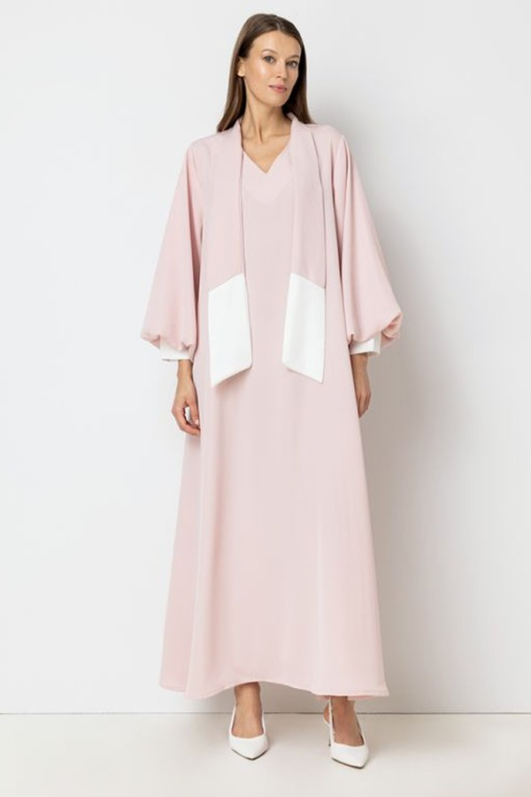 Contrast Tie Neck Relaxed Fit Abaya