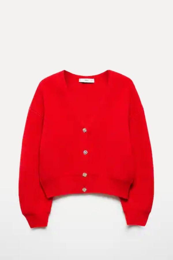 Knitted Cardigan With Jewel Button