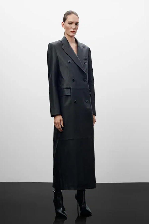 Double-Breasted Leather Coat from Jen Ceballos X Mango 