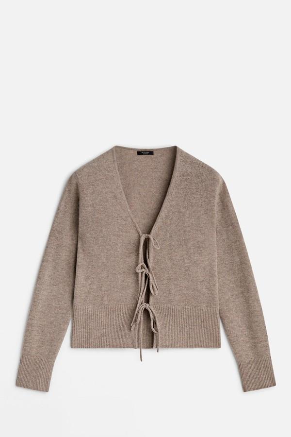 Wool Blend Knit Cardigan With Bow Detail