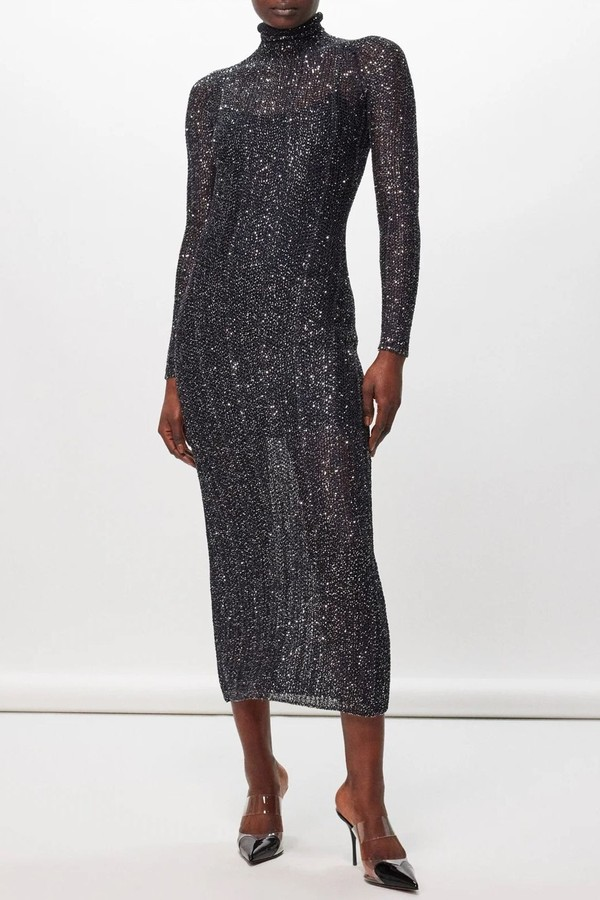 High-Neck Sequinned Knitted Dress 