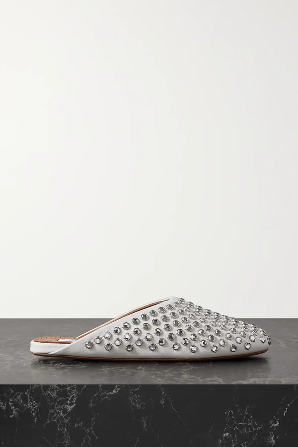 Crystal-Embellished Leather Mules 