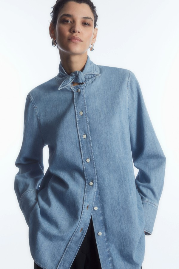 Tie-Neck Dagger-Collar Denim Shirt from COS