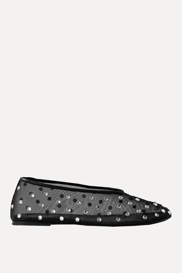 Marcy Crystal-Embellished Mesh Ballet Flats from Khaite