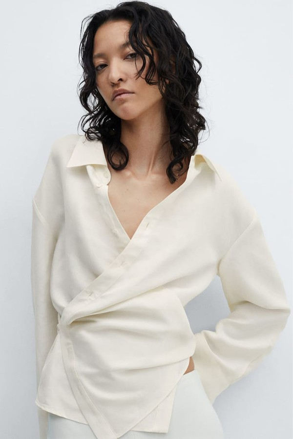 Wrap Linen-Blend Shirt from Mango