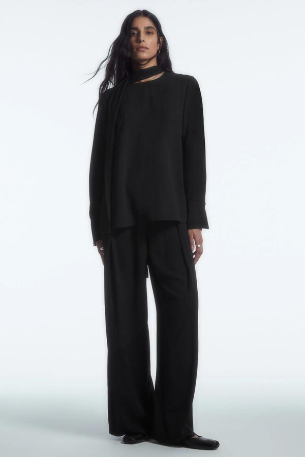 Pleated Elasticated Wide-Leg Trousers