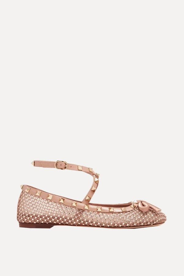 Rockstud Rhinestone-Embellished Ballerina Shoes from Valentino Garavani