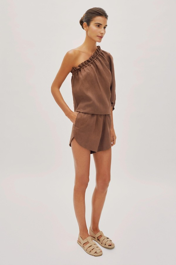 Capri Cappuccino Linen One Sleeve Top from Labeca