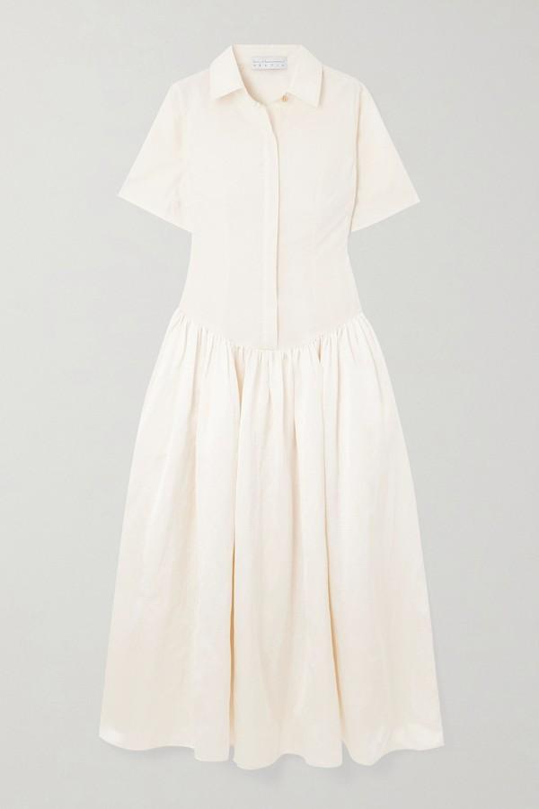 Mena Pleated Poplin & Dupioni Midi Dress from Abadia