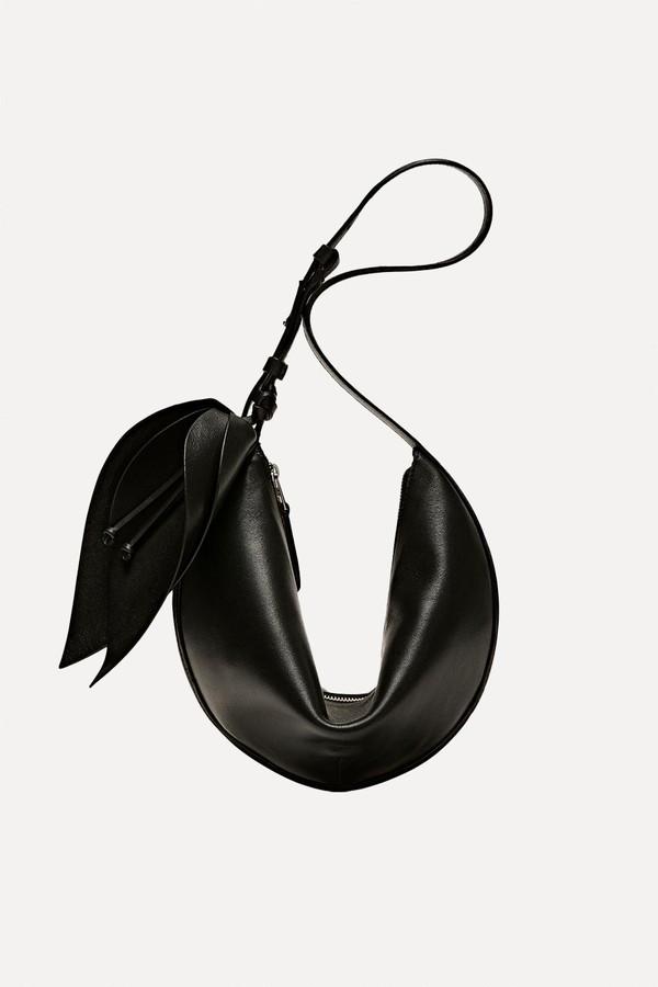 Nappa Leather Half-Moon Bag With Flower Detail from Massimo Dutti