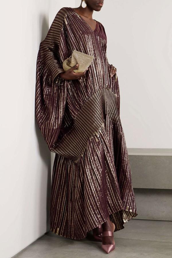 Striped Metallic Voile & Stretch-Knit Kaftan from Dima Ayad