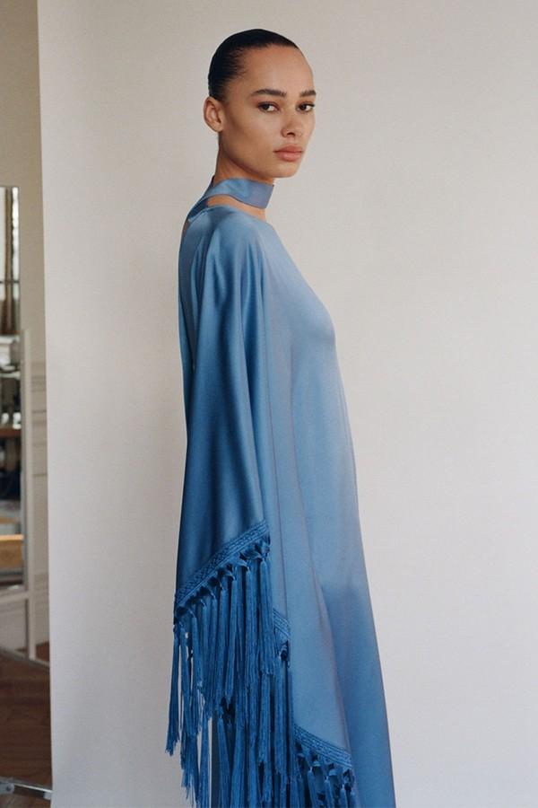 Asymmetrical Satin Dress With Fringes from Mango