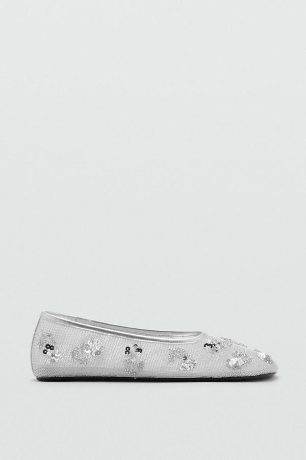 Sequin Embroidered Mesh Ballerinas from Mango