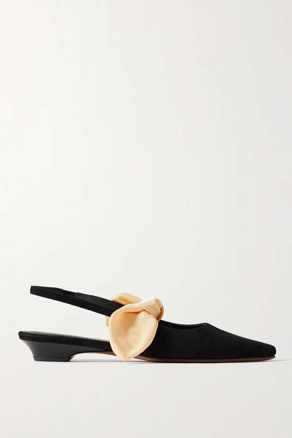 Uba Bow-Embellished Faille & Suede Slingback Flats from Neous