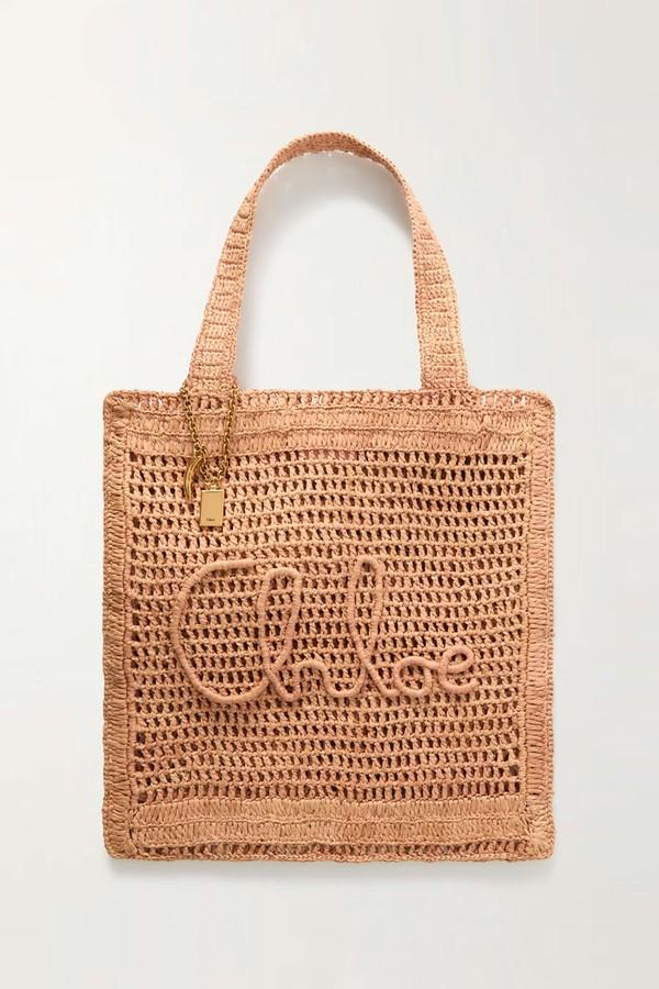 Summer Banana Embellished Crocheted Embroidered Faux Raffia Tote from Chloé