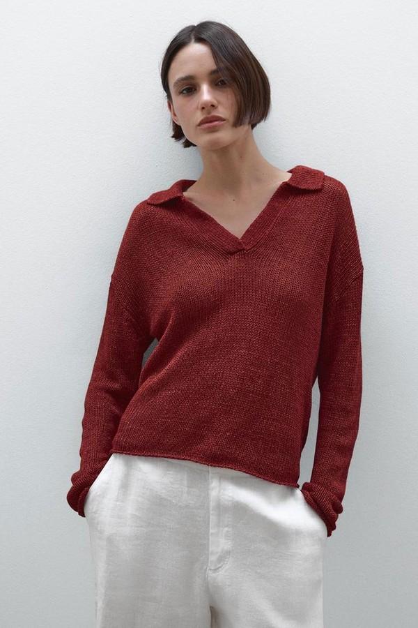 100% Linen Knit Polo Collar Sweater
