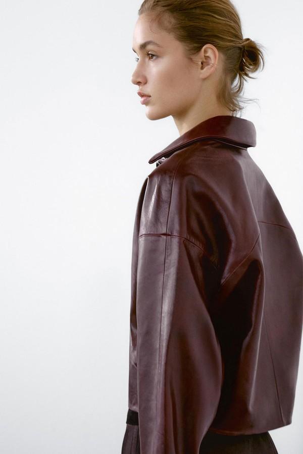 Short Shiny Nappa Leather Jacket