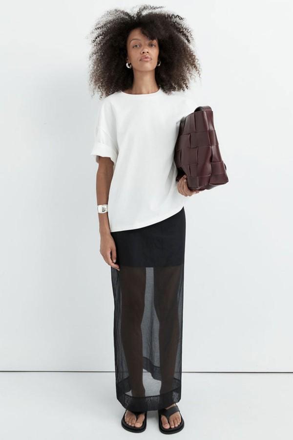 Sheer Leather Trim Skirt  from St.Agni