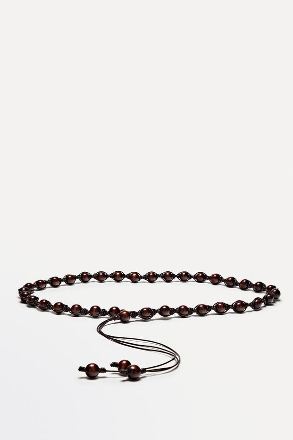 Contrast Wood & Leather Bead Belt from Massimo Dutti