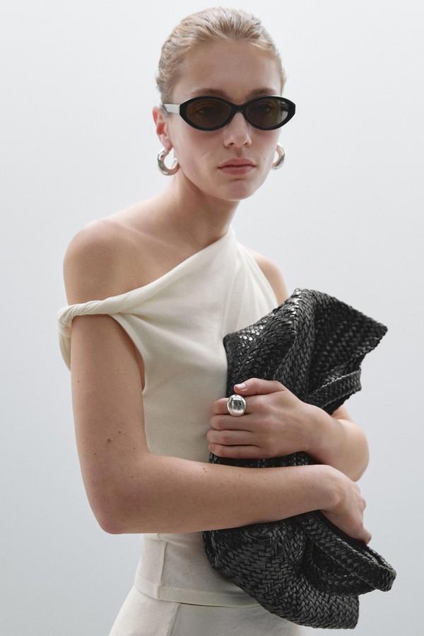 Draped Cotton Top With Knot Detail from Massimo Dutti