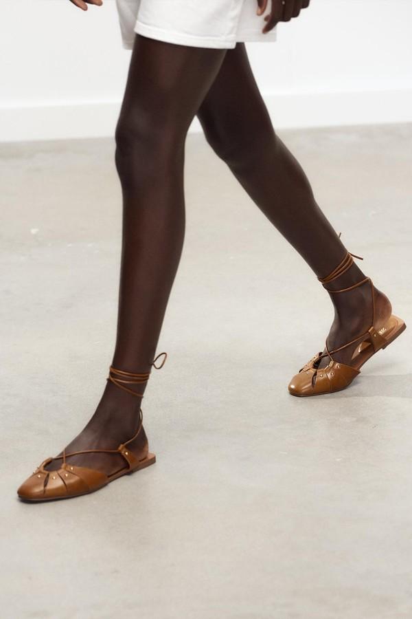 Leather Studded Tie-Up Cage Sandals from Zara