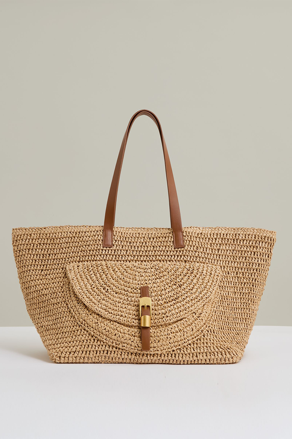Flap-Pocket Raffia Tote Bag from Reiss