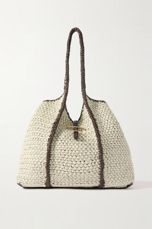 Leather-Trimmed Crocheted Raffia Tote from Tod's