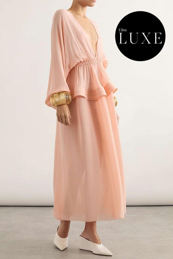 Gathered Georgette Peplum Midi Dress from Alaïa