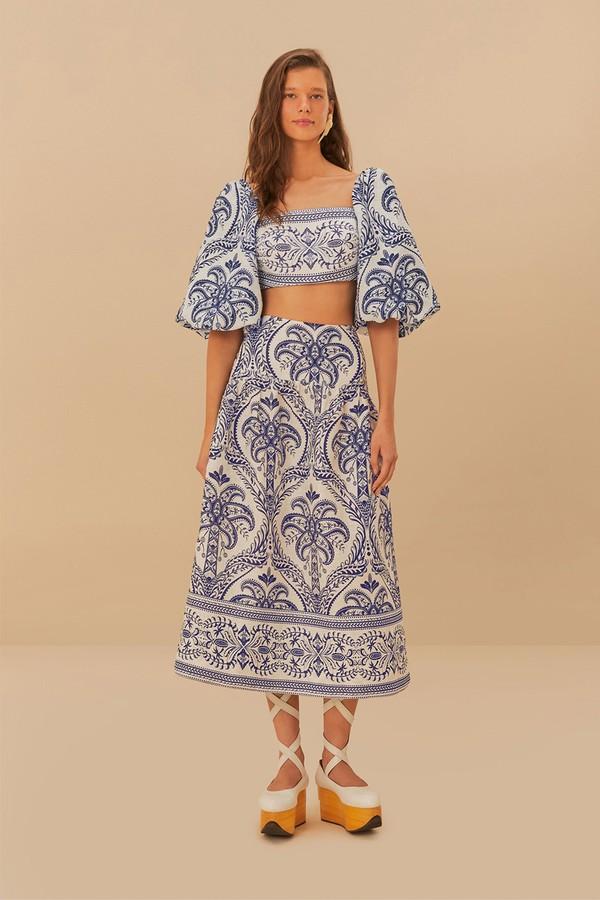 Tropical Cameo Euroflax™ Premium Linen Midi Skirt from Farm Rio