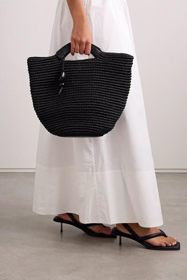 Leather-Trimmed Raffia Tote from Hunting Season