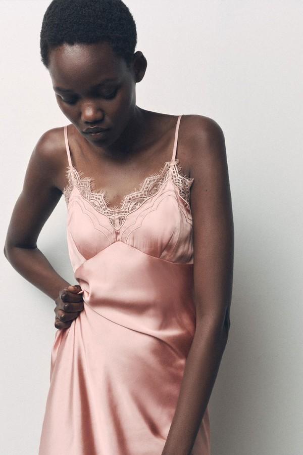 Satin-Finish Dress With Viscose & Lace from Zara