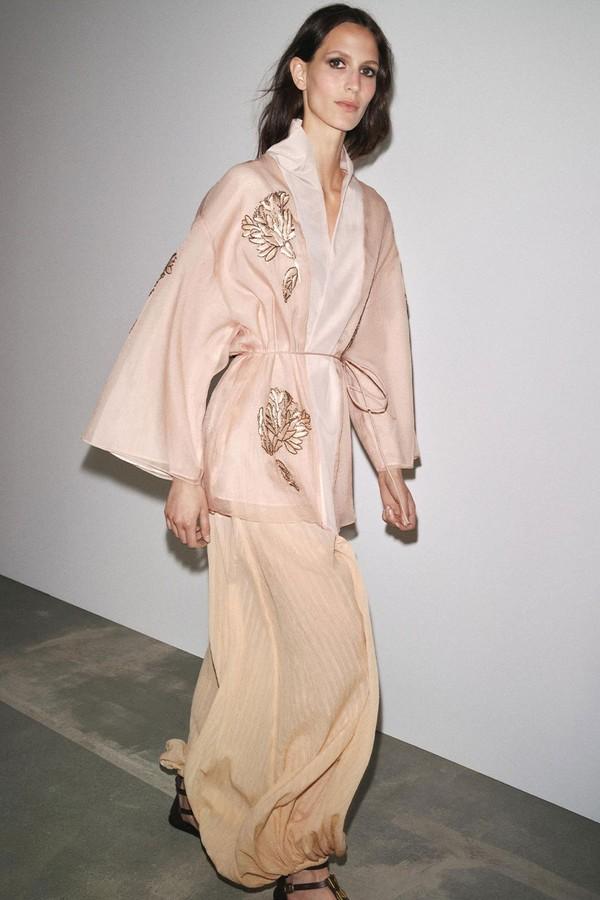 Short Silk Kimono With Beads from Zara