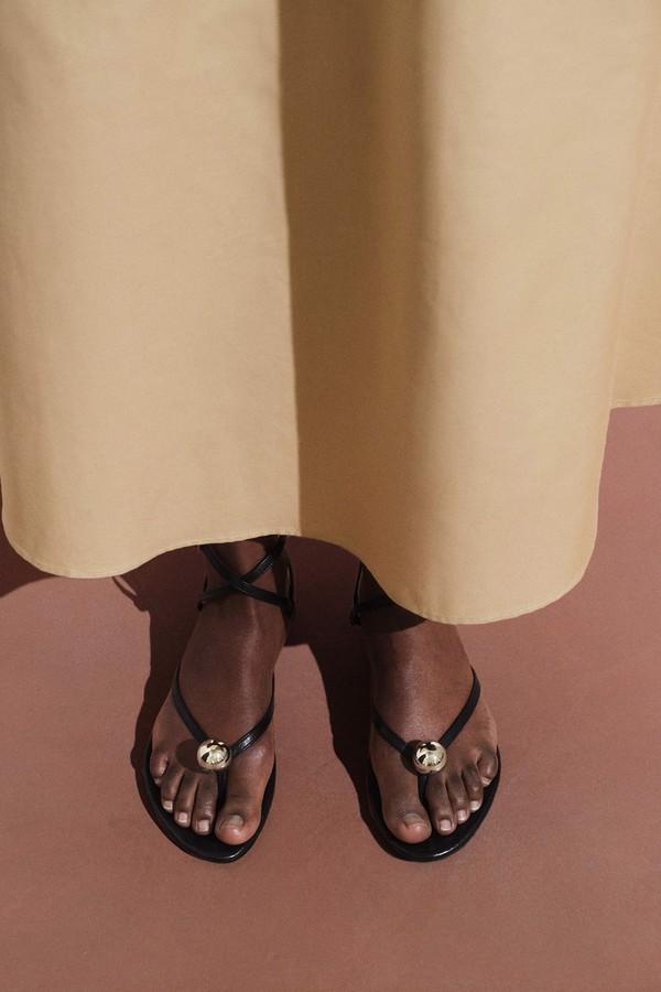 Leather Strap Sandals With Metallic Detail