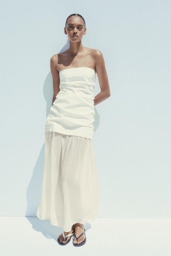 Contrast Strapless Midi Dress from Zara