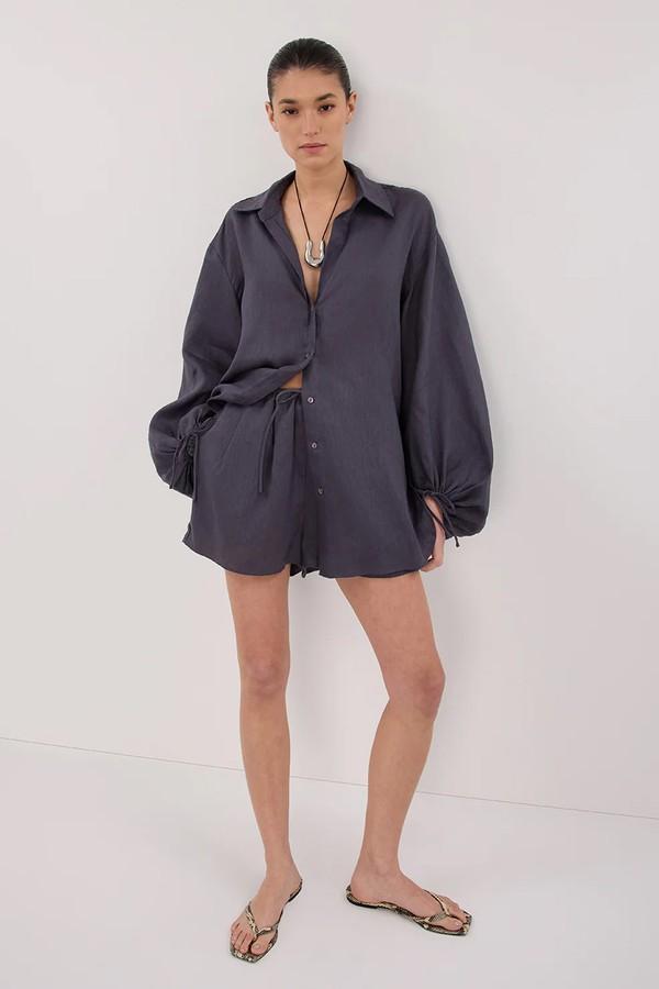 Carla Washed Indigo Linen Shorts from Dissh