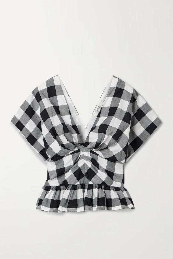 Gathered Gingham Cotton-Poplin Peplum Top from Sea