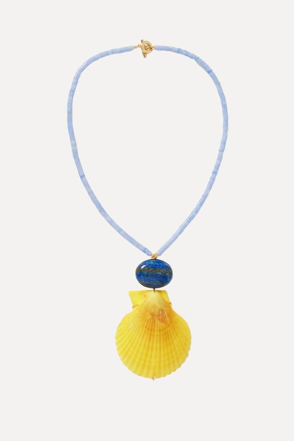 Makana Gold-Plated, Chalcedony, Lapis Lazuli & Shell Necklace from Jennifer Behr