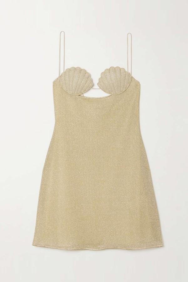 Lumière Cutout Embroidered Metallic Stretch-Knit Mini Dress from Oséree