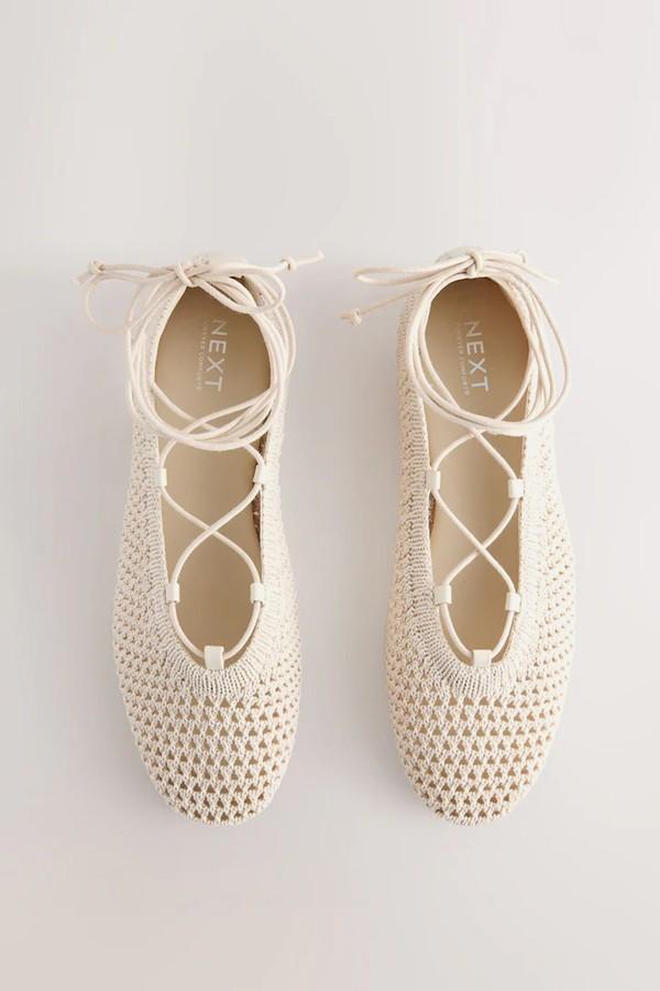 Round Toe Crochet Tie Up Ballerinas from Next