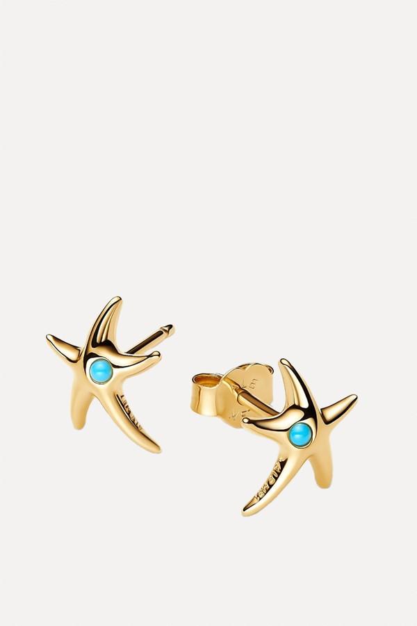 Starfish Stud Earrings With Capri Crystal