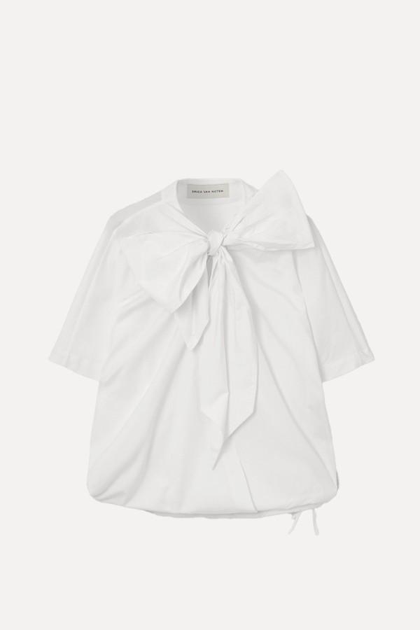 Tie-Neck Gathered Cotton-Poplin Blouse from Dries Van Noten