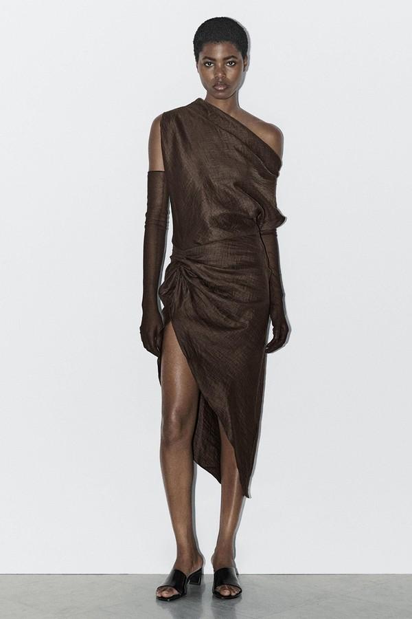 Draped Neck Top With Gathered Detail from Masssimo Dutti