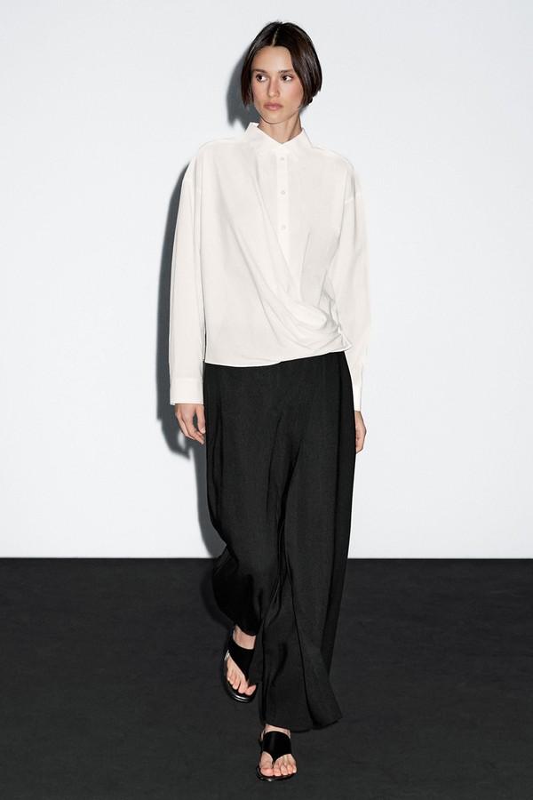 100% Cotton Shirt With Draped Asymmetric Hem from Massimo Dutti