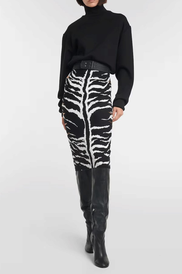 Zebra-Printed High-Rise Midi Skirt from Alaïa 